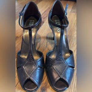 Franco Sarto Women's Black T-Strap Heels